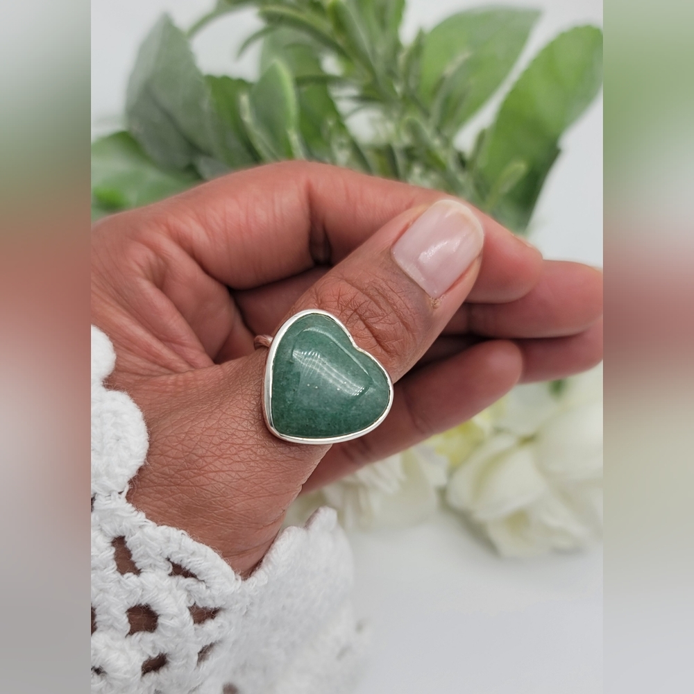 🥰 JADE HEART STERLING SILVER RING - Picture 5 of 12
